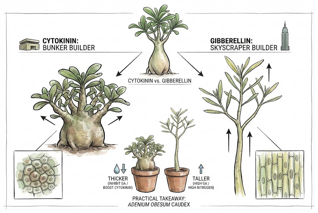 Fastest Growing Caudex: Comparison of how Cytokinin and Gibberellin hormones affect the shape of Adenium obesum.