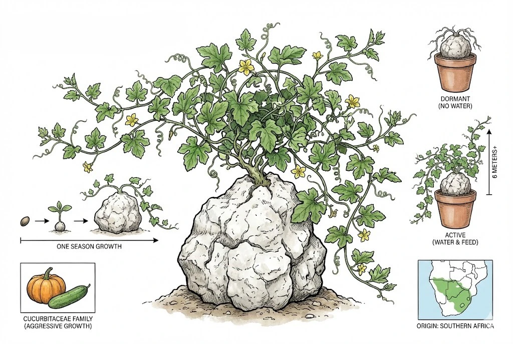 Fastest Growing Caudex: Kedrostis africana growth from a seed to a large vine in a single season.