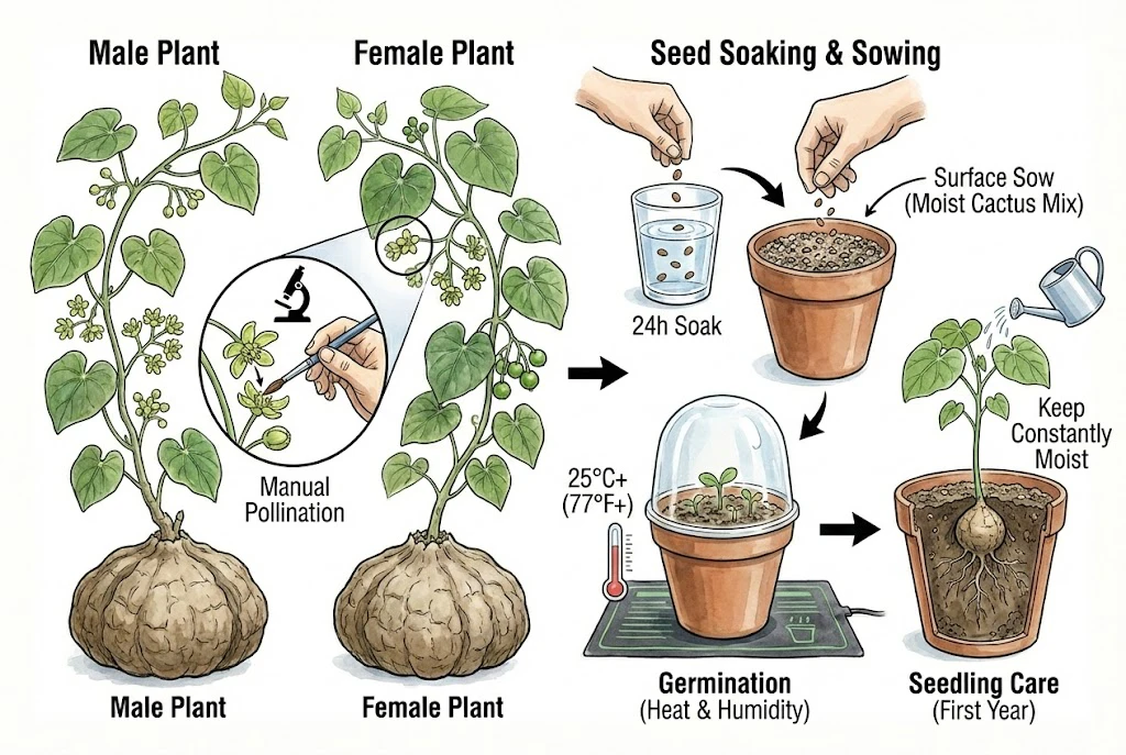 Stephania Kaweesakii (Nova) Care Guide: Complete propagation cycle from manual pollination to seed sowing and seedling care.