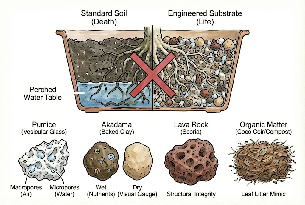 Stephania Kaweesakii (Nova) Care Guide: Comparison of a rotting standard soil mix versus a healthy, porous substrate.