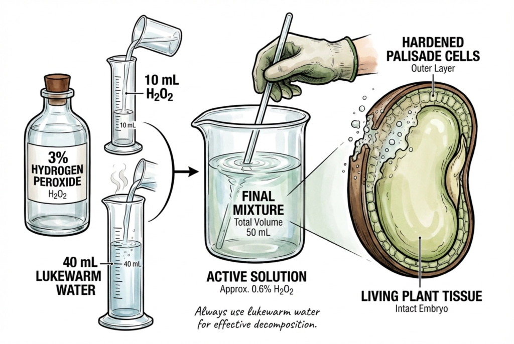 Correct dilution ratio of hydrogen peroxide and lukewarm distilled water