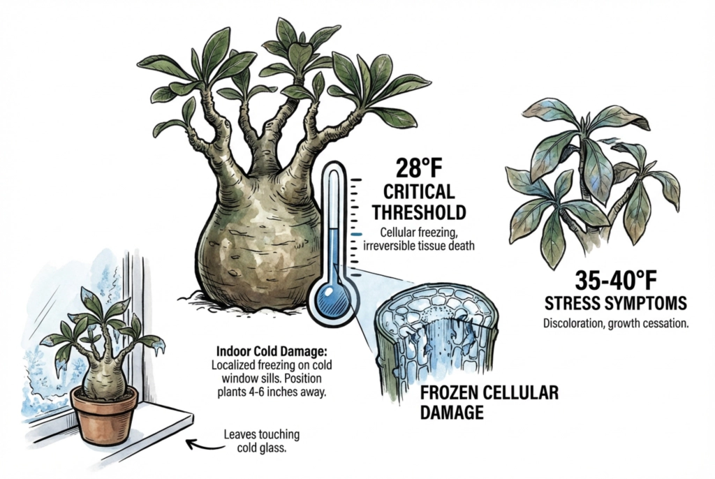Temperature tolerance levels for Madagascar caudex plants
