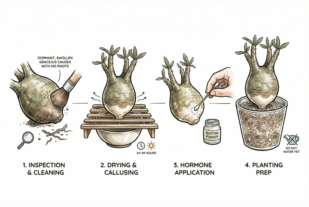 Tools needed for preparing an imported Pachypodium
