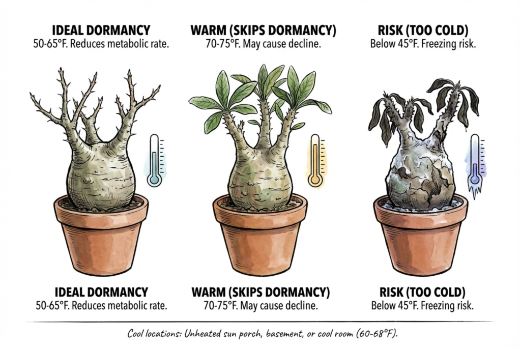 Ideal temperature ranges for caudex plant dormancy period