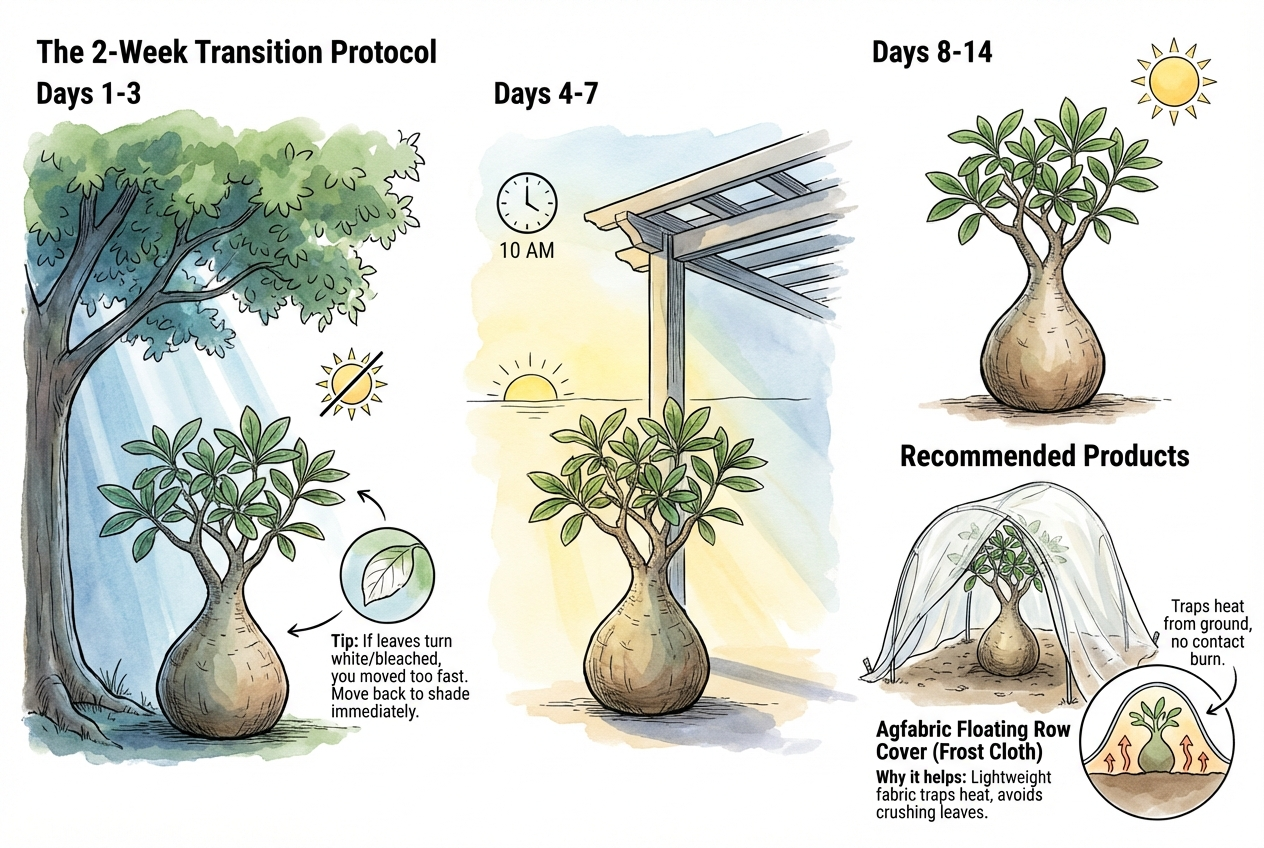 Step-by-step sun acclimatization process for houseplants