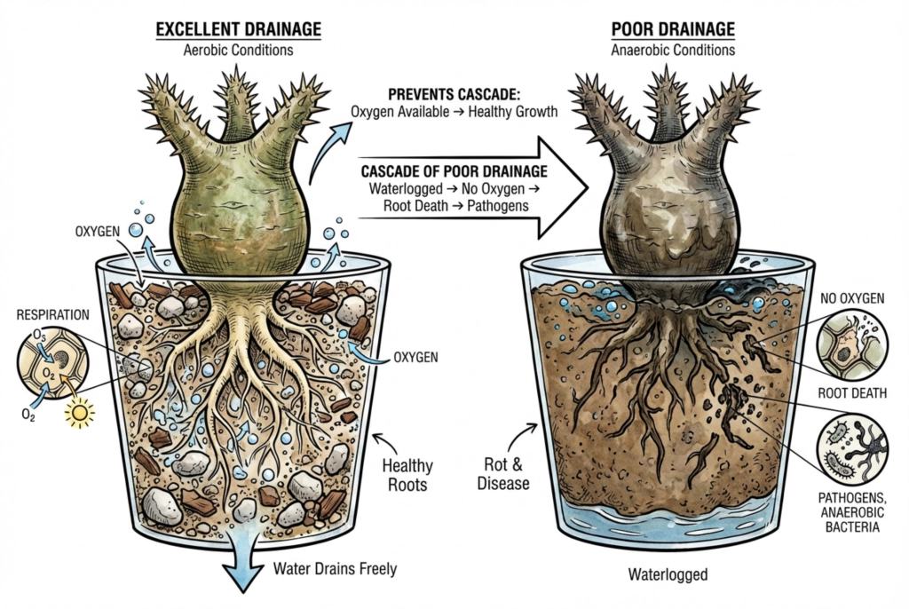 Soil drainage importance for plant root health