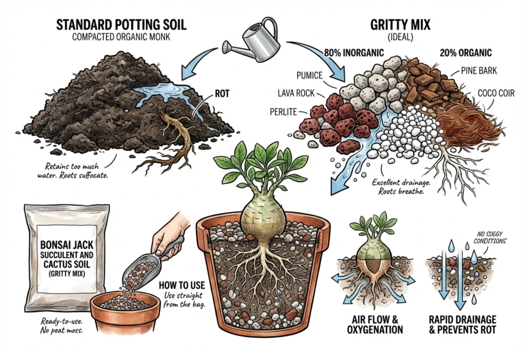 Gritty soil mix components like pumice and lava rock
