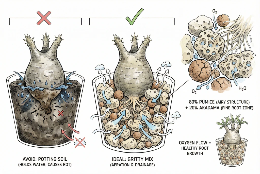Pumice and akadama soil mix for drainage