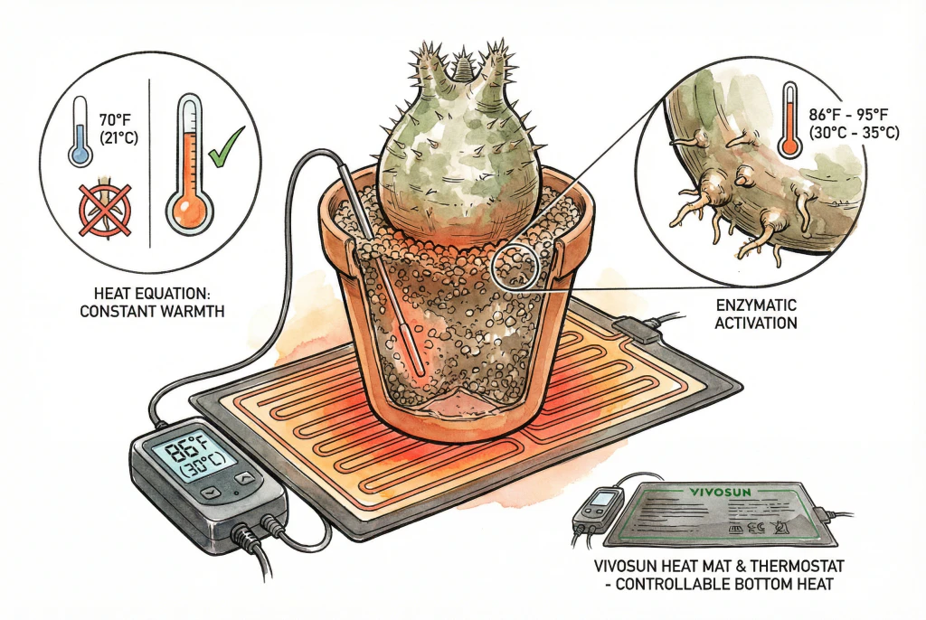 Using a heat mat thermostat at 86 degrees Fahrenheit