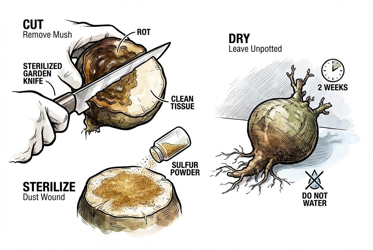 Surgical removal of rot from a caudex plant