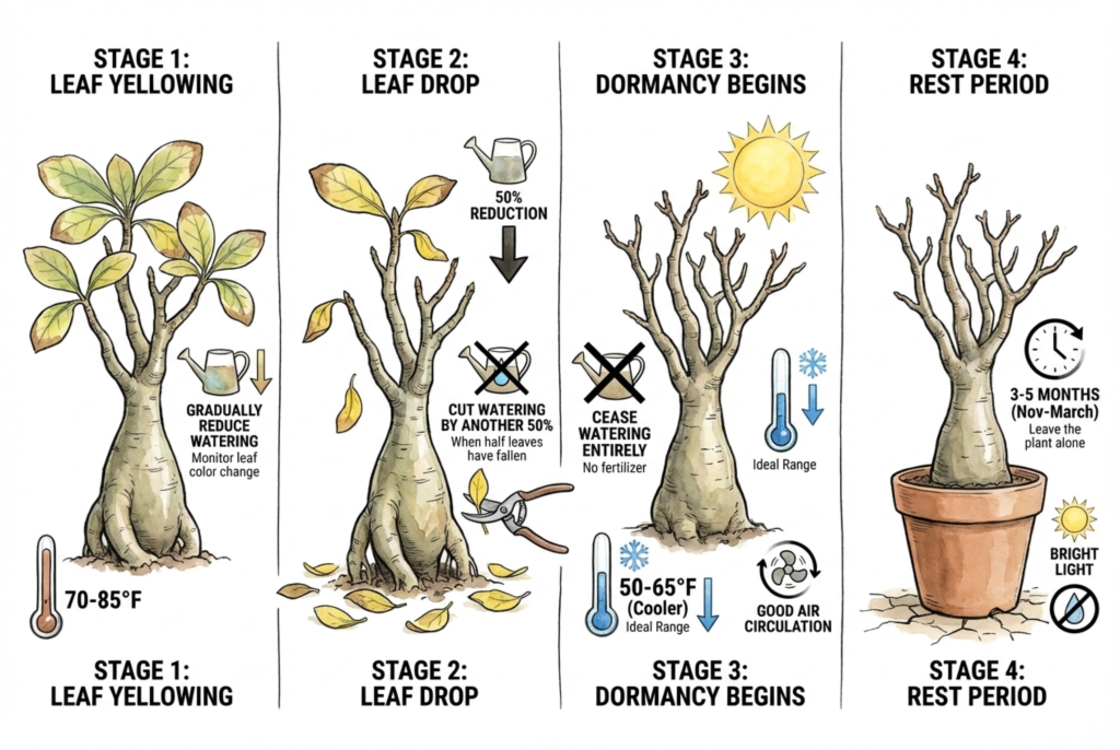 Caring for caudex plants entering winter dormancy