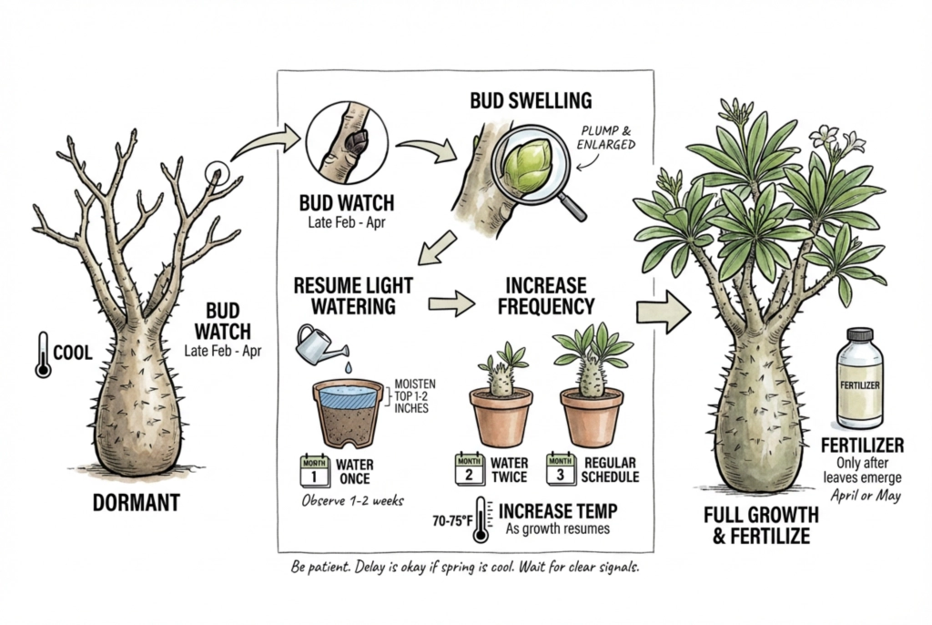 Spring awakening process for dormant caudex plants