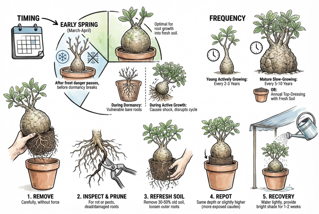 Best timing and method for repotting caudex plants