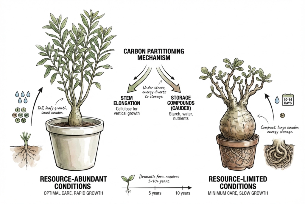 Controlled stress cultivation for enhanced caudex development
