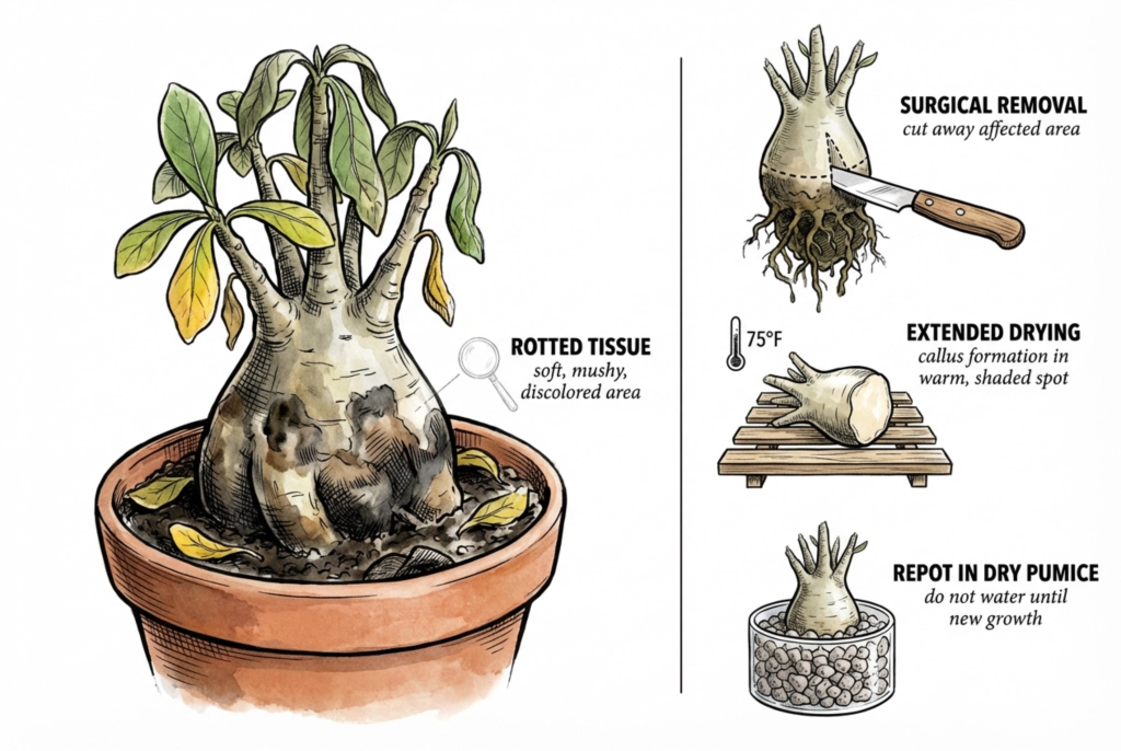 Diagnosing and treating root rot in caudex plants