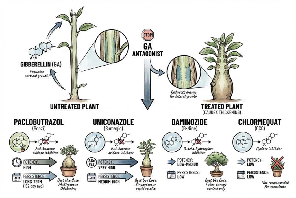 Comparison chart of GA inhibitor chemical classes by potency and soil persistence