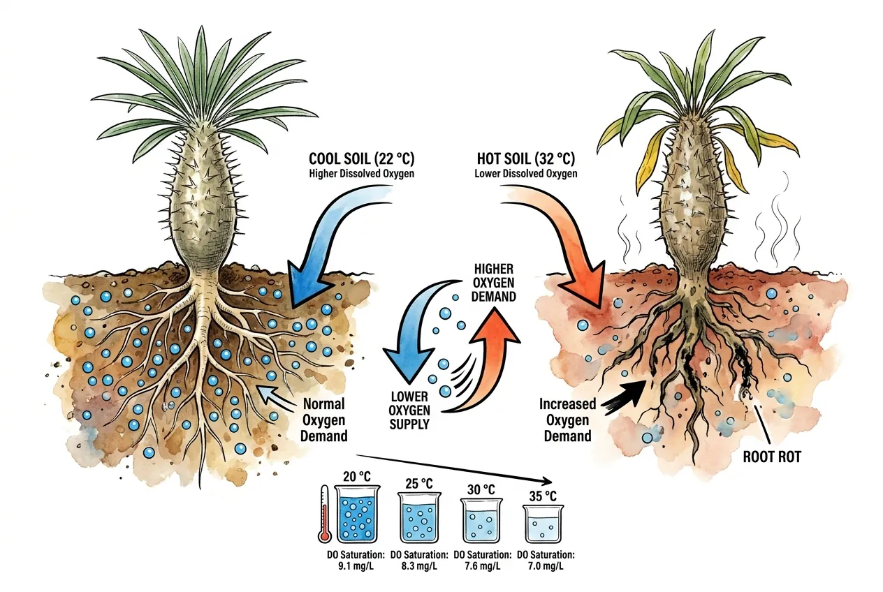 Botanical illustration for: How does dissolved oxygen in soil water drop with temperature?