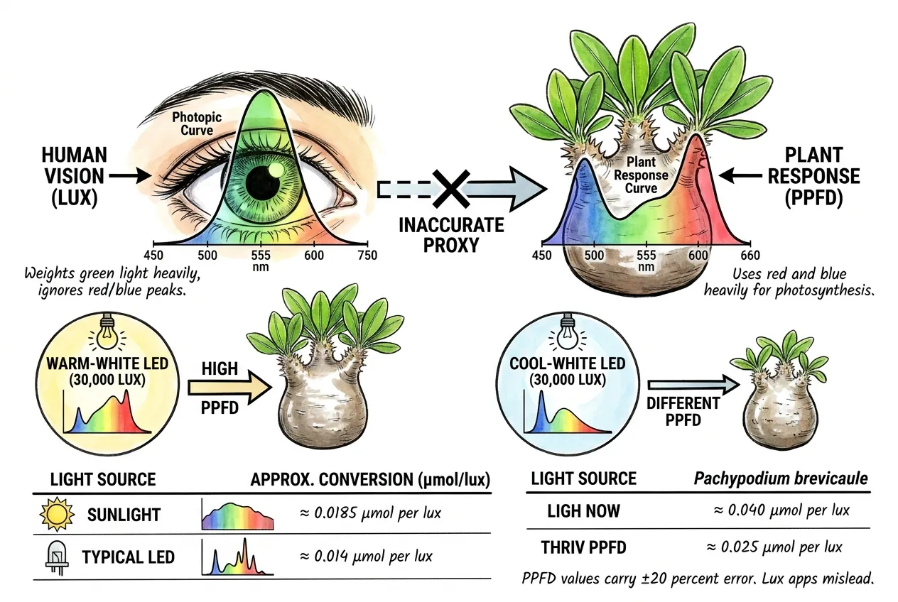 Photopic curve overlaid on photosynthetic photon absorption