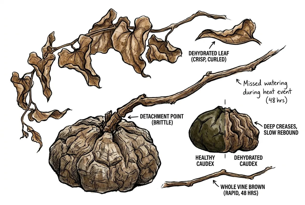 Crisped browned vine with deep persistent caudex creases