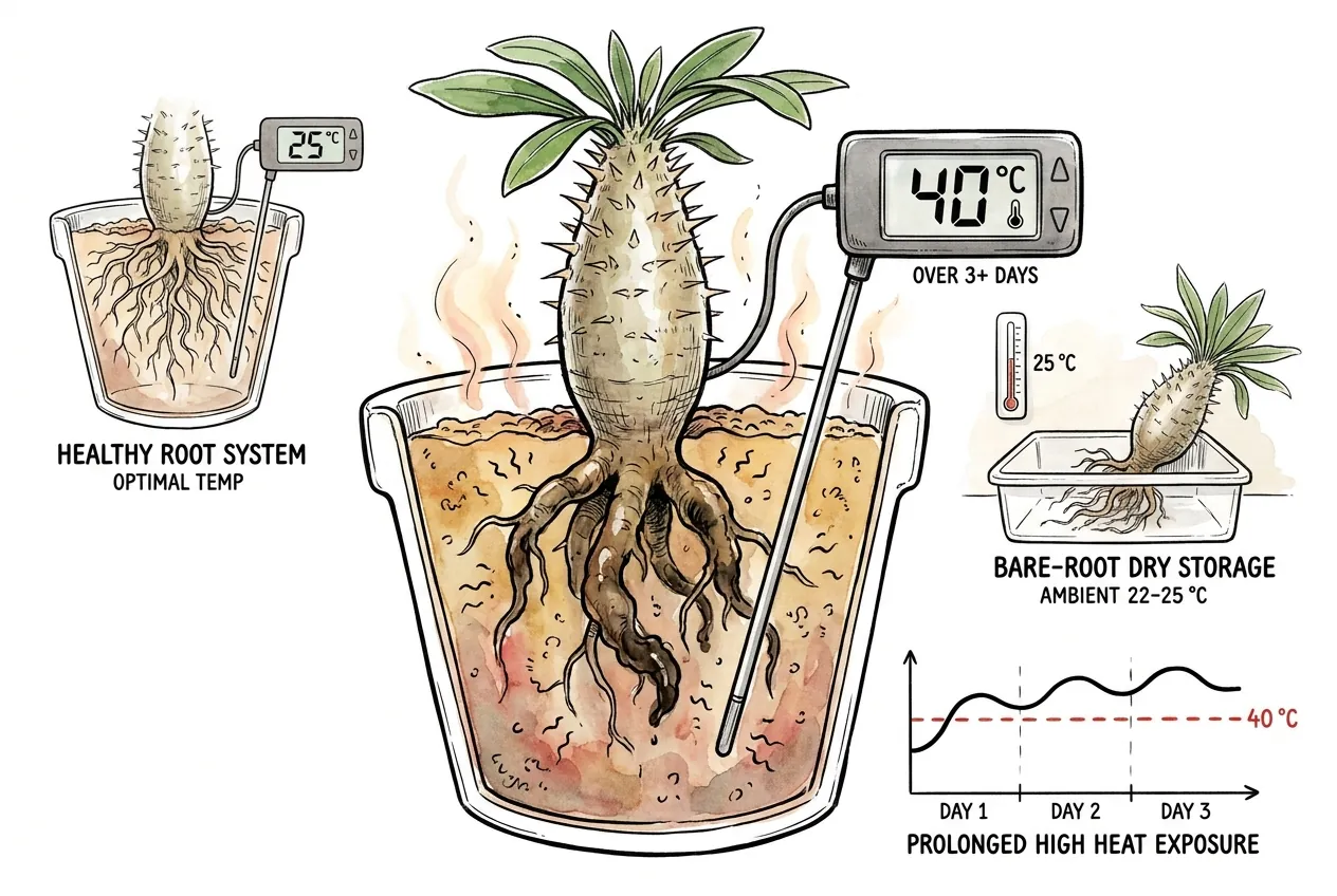 Botanical illustration for: Substrate probe reads 40 °C repeatedly over 3+ days