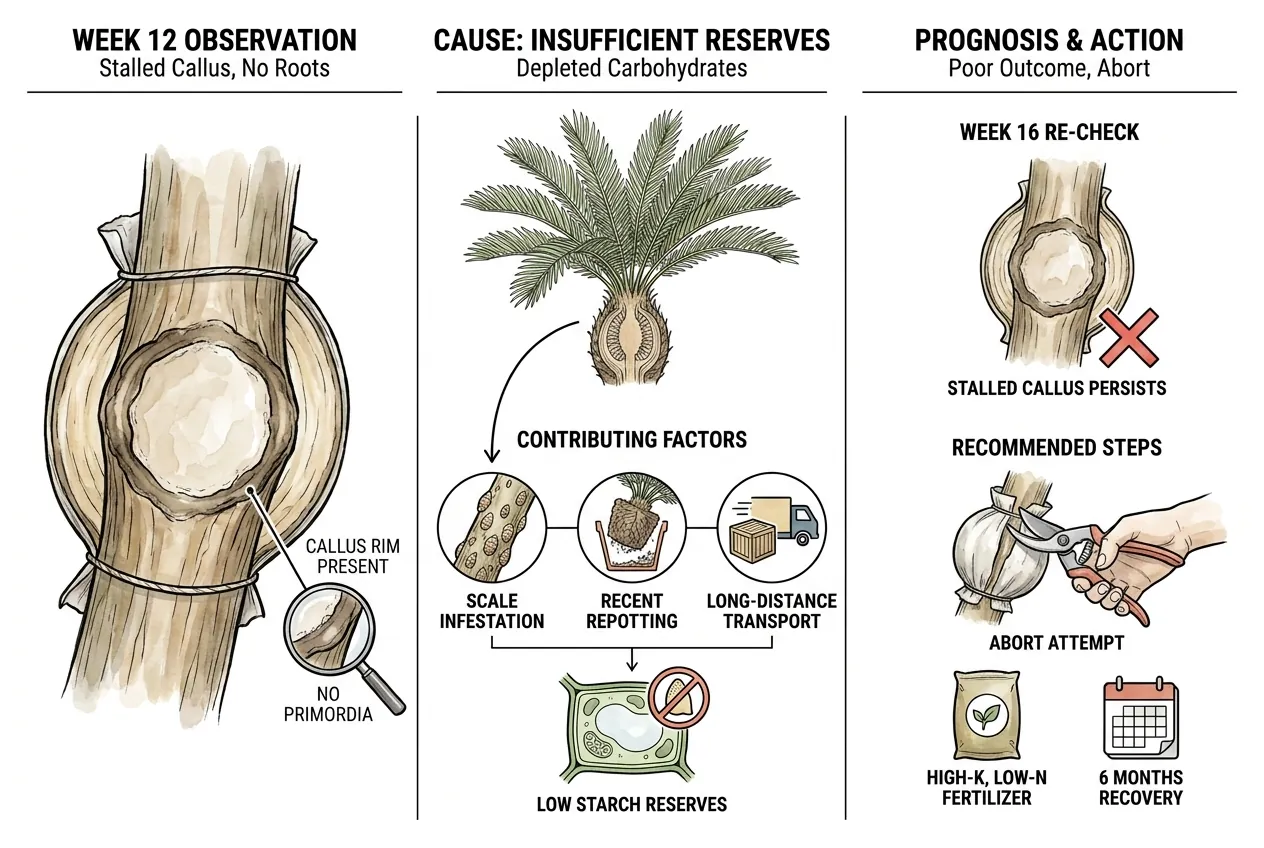 Cycad wound with callus rim but no root primordia at week 12