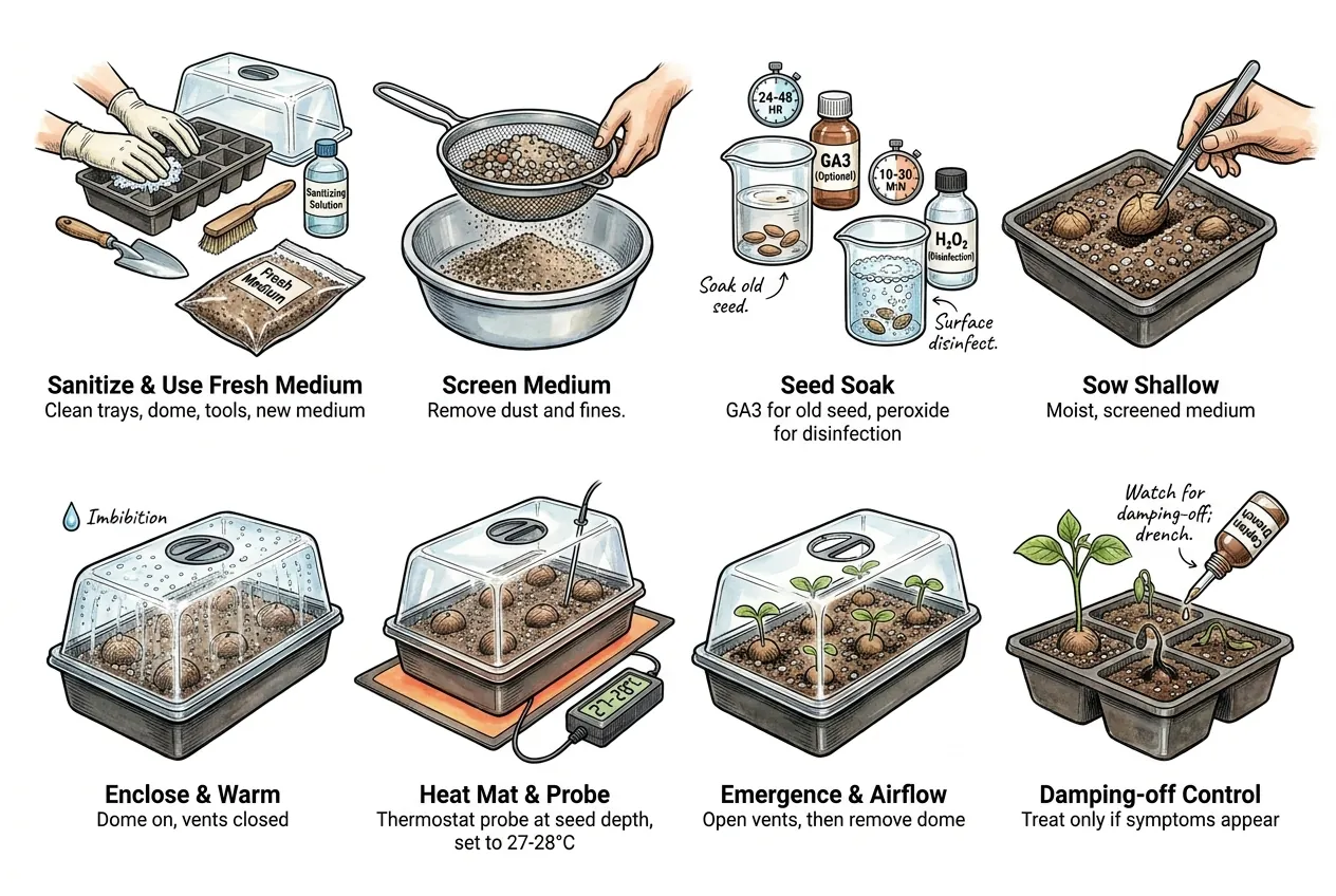 Caudex seed sowing sequence from labeling to emergence
