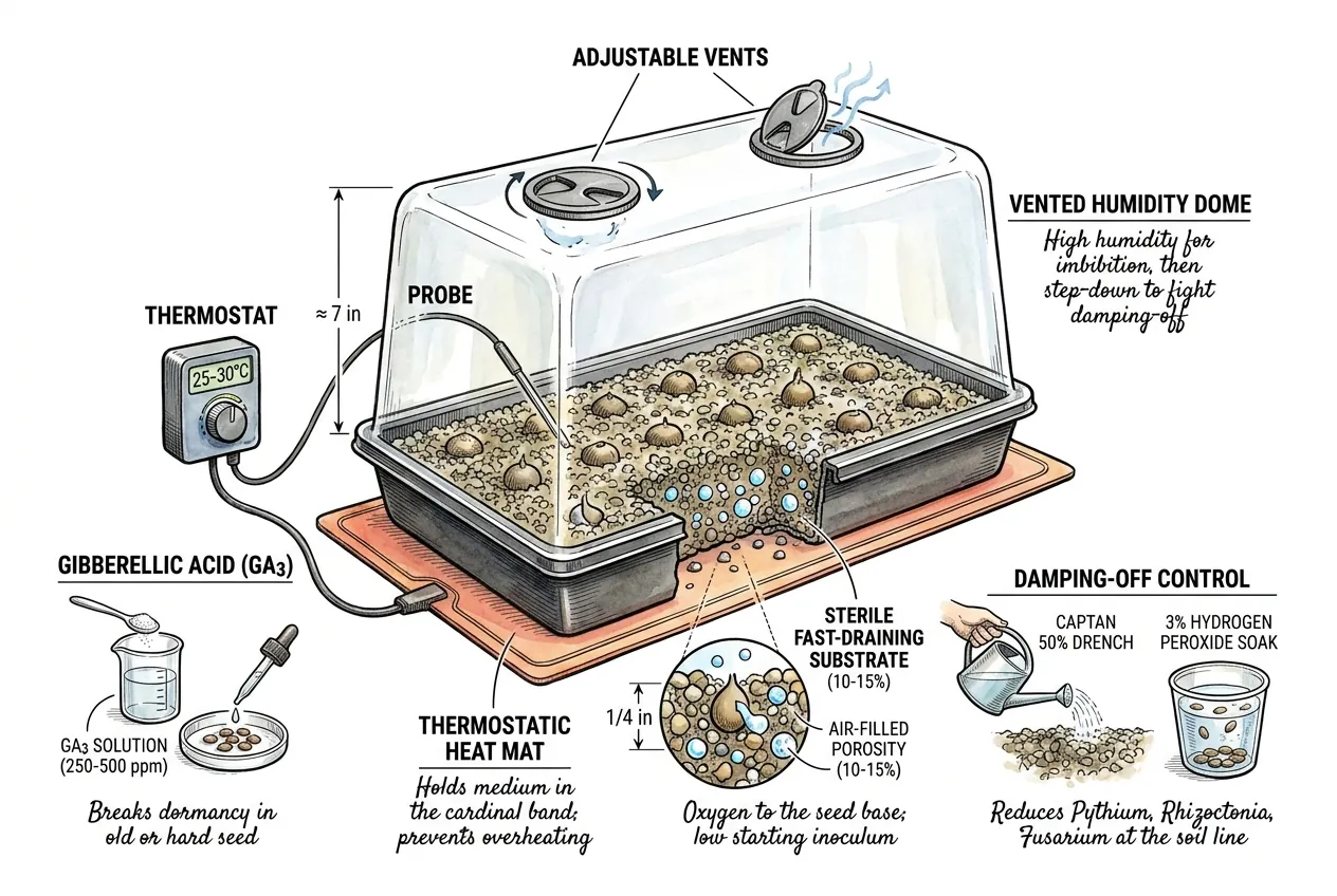 Seed-germination record for temperature, moisture, treatment, and emergence