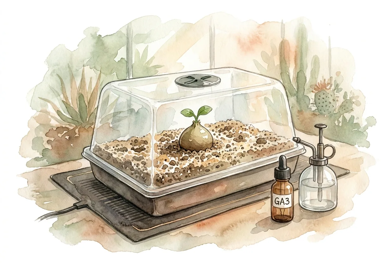 Caudex Seed Germination Setup: Heat, Dome, Mix & GA3